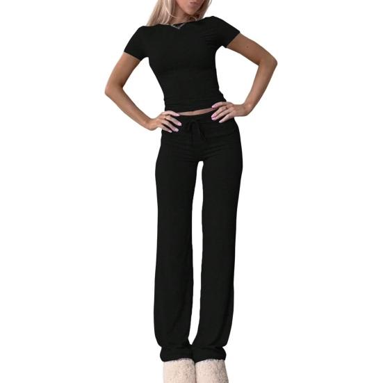 Women's 2 Piece Lounge Sets Short Sleeve Crop Top And High Waist Wide Leg Pants Matching Tracksuit Summer Casual Workout Outfits