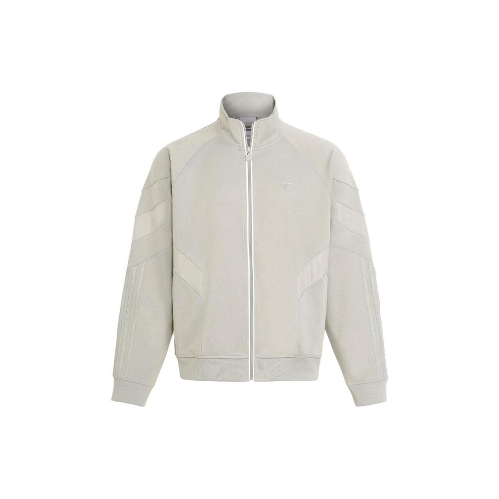 Adidas Originals Embroidered Stand Collar Zip Pocket Solid Long Sleeve Jacket Men Jackets Grey HK7367