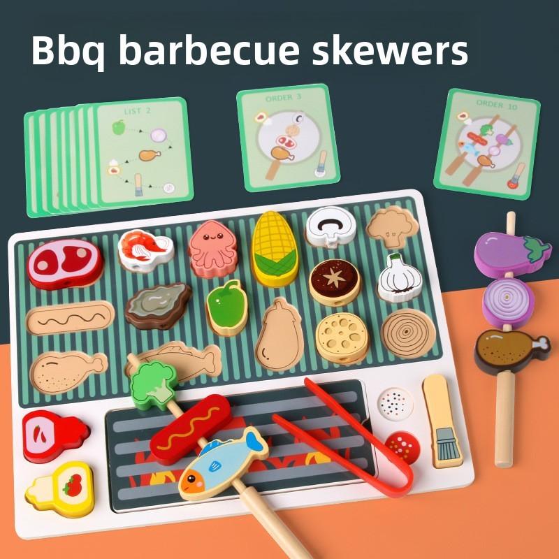 

Wooden Barbecue Simulation Children Toys With Pretend Grill And Food Accessories