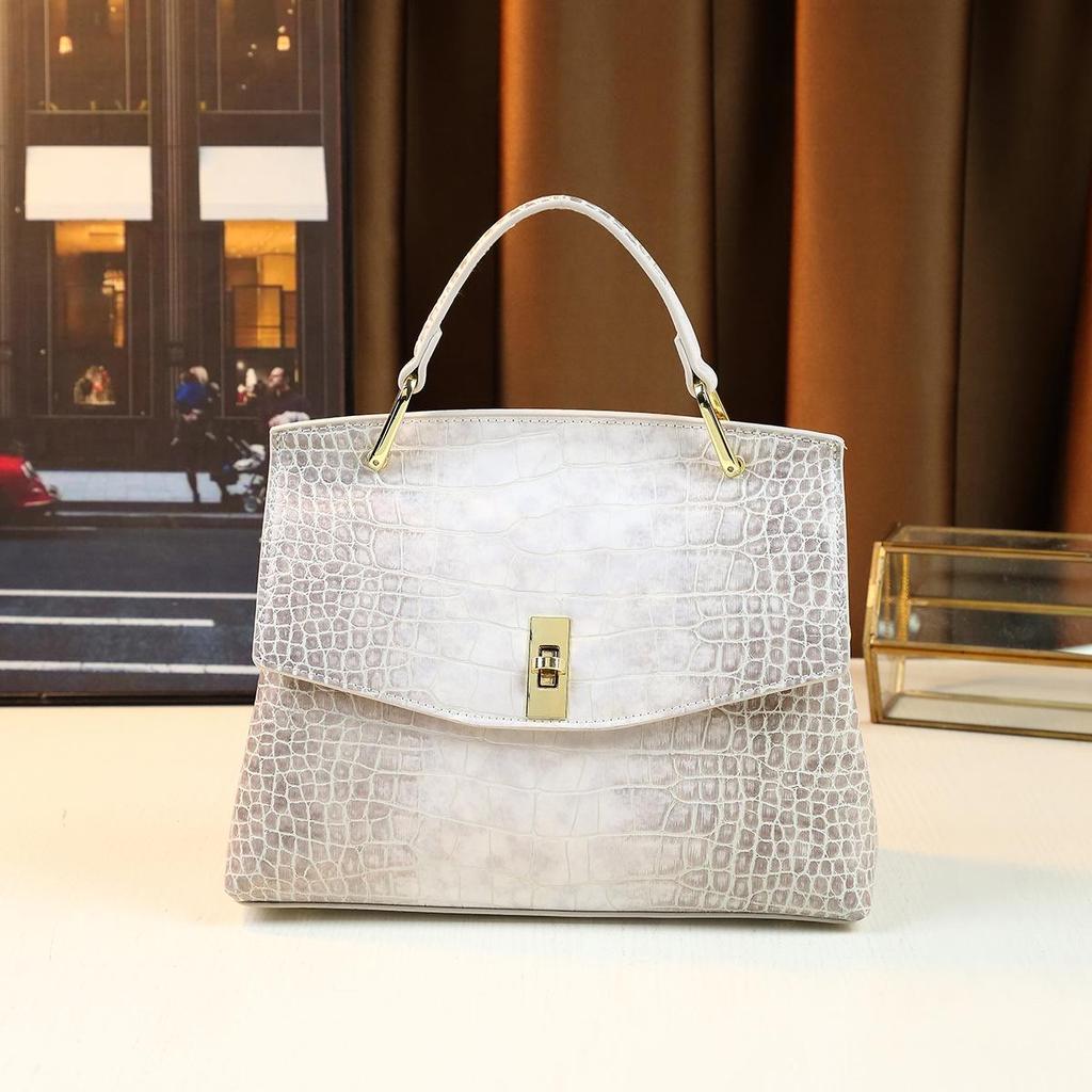 2024 Crocodile Pattern Patent Leather Women's Accordion Shoulder Bag - Fashionable, High-End Design