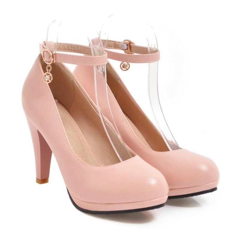 High Quality White Wedding Shoes Women Pumps High Heels Shoes With Ankle Strap Shallow Ladies Office Party Dress Shoes 31-46