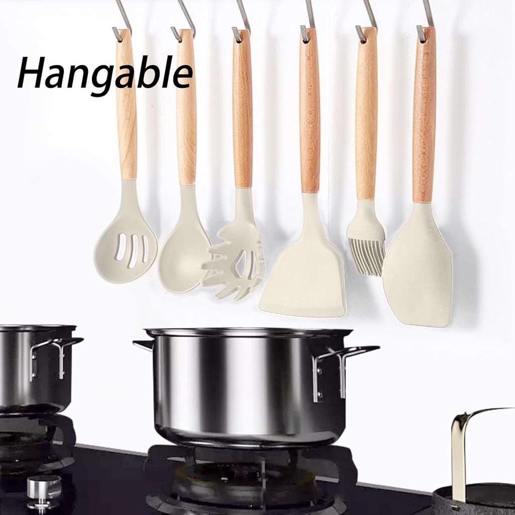 Cooking Utensils Set, 22 Pcs Heat Resistant Silicone Kitchen Utensils Spatula Set with Holder, Kitchen Gadgets Utensil Set for Nonstick Cookware White