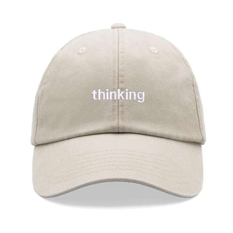 

1pc thinking Baseball Cap Vintage Washed Unisex Dad Hat Low Profile Adjustable Faded Sport Outdoor Sun Hiking Funny Joke Geniu бежевий
