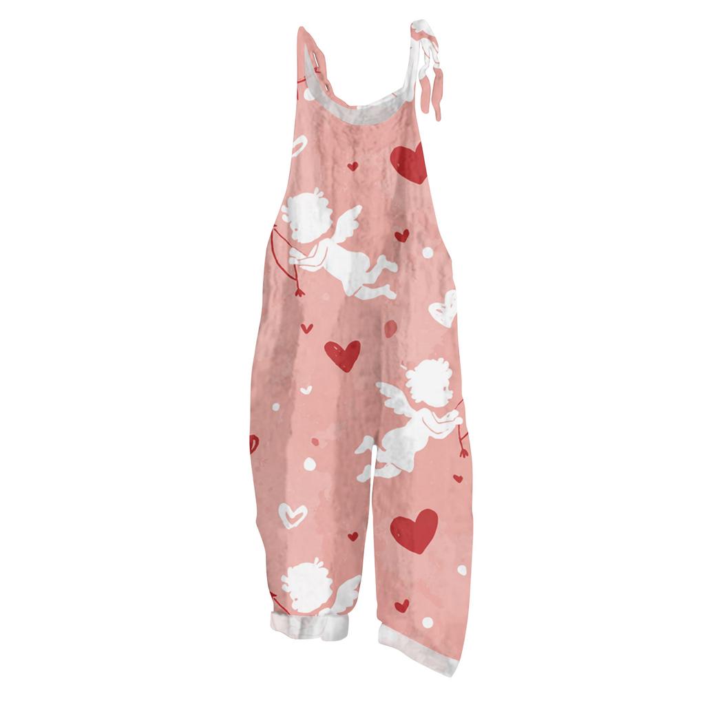 Women's Jumpsuit  Print Casual Loose Vintage Shoulder Strap Cotton Linen