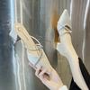 Low-heeled Baotou Half Slippers Women's 2025 Spring and Summer New Fashion Rhinestone Pointed Versatile Thick Heel Wear Muller Sandals