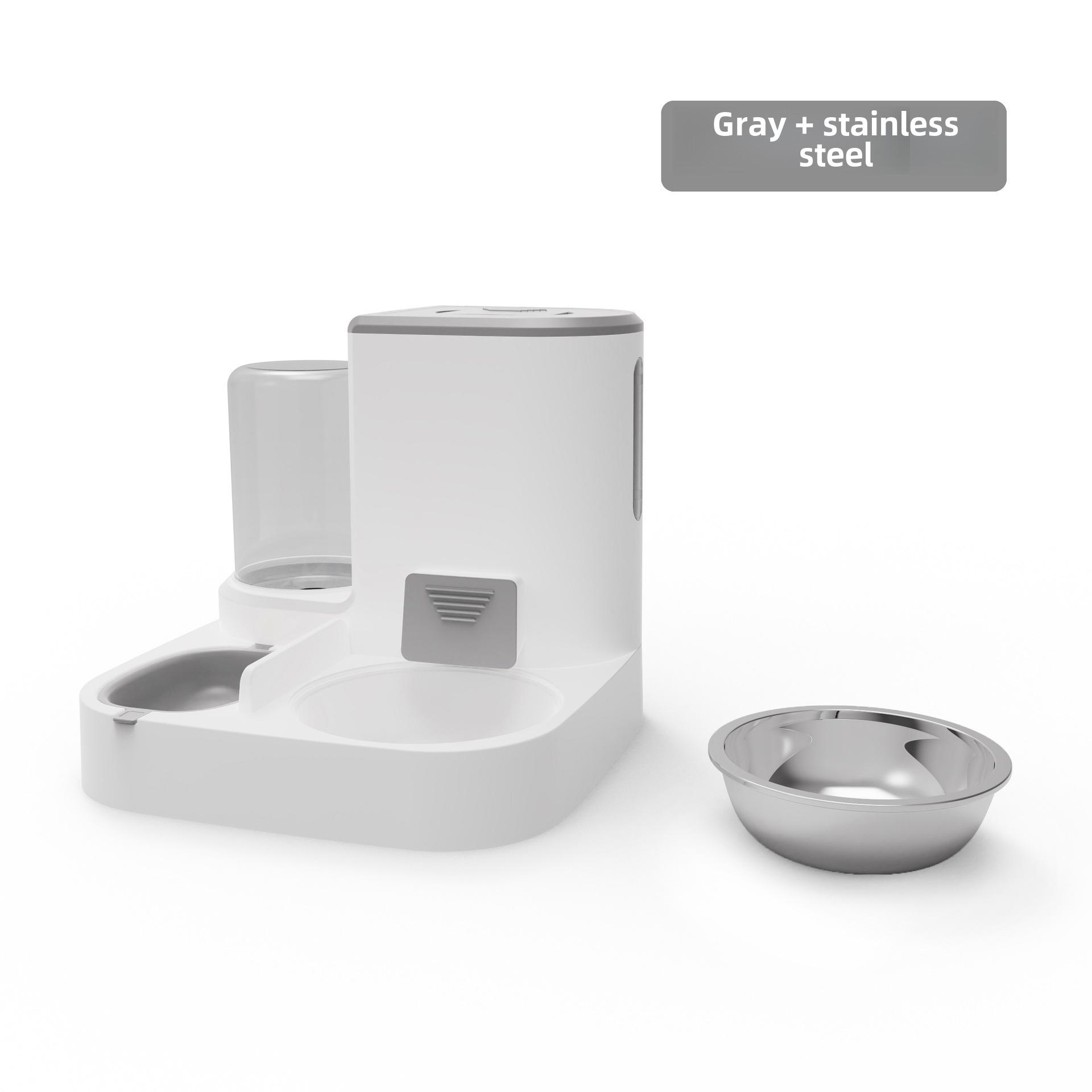 

Автоматический поилка для кошек с большой емкостью, чаши из нержавеющей стали и керамики, разделение влажного и сухого корма, встроенная кормушка Gray + Stainless Steel Bowl