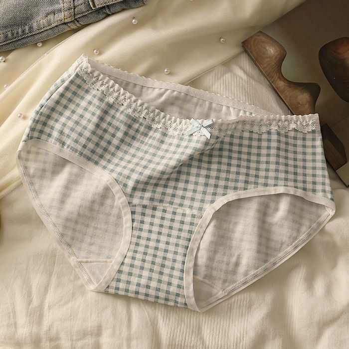 Ladies Spring and Autumn Sweet Floral Print Lace Lace Comfortable Breathable Mid Waisted Briefs