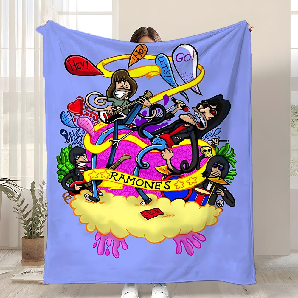 Rock Band R-Ramones Throw Kid-Friendly Flannel Throw Blanket Soft Warm Anti-Static Washable All Season