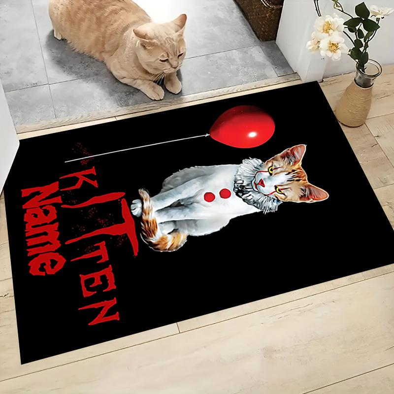 Custom Name Kitten Clown Balloon Theme Carpet Rug Customizable Soft Washable Anti-Slip Home Living Room Sofa Mats Personalized Rug. 0909106