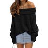 2025 New Autumn and Winter Loose Bat Sleeve Solid Color Pullover Off-shoulder Casual Knitted Sweater for Women