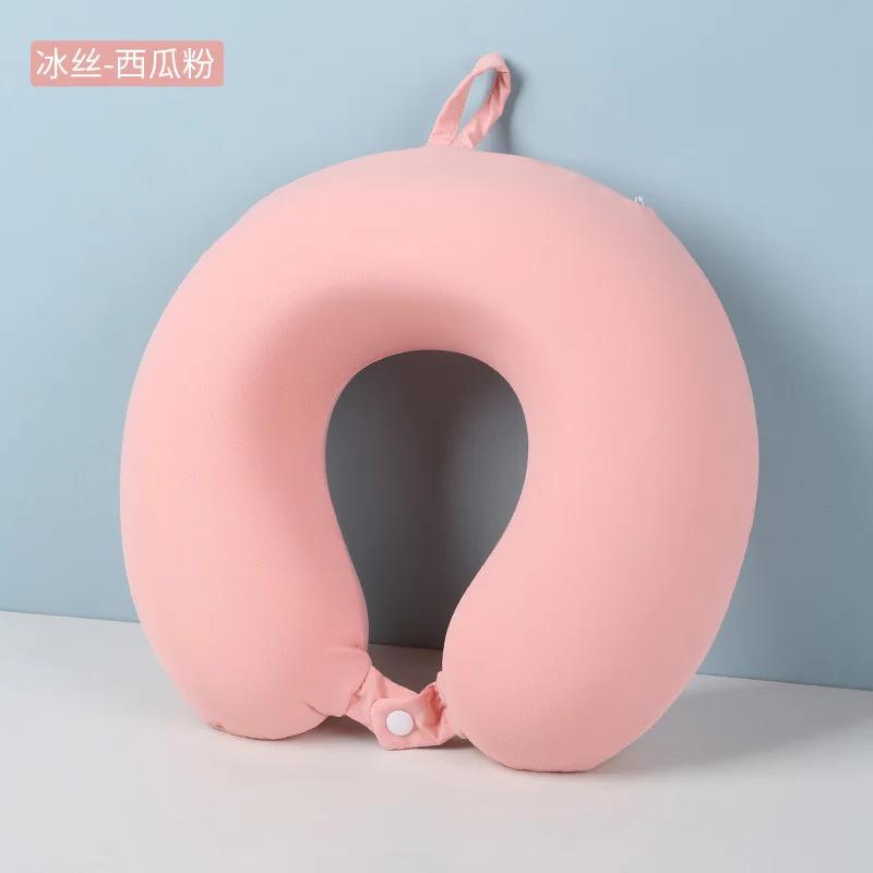 Ice Silk Cooling U-Shaped Neck Pillow Portable Foldable Comfortable Travel Support for Airplane Office Home Use