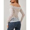 Pure Desire Spice One Line Neck Lace Top Women's New Sexy Slim V-neck with Elegant Off-the-shoulder Long Sleeve T-shirt