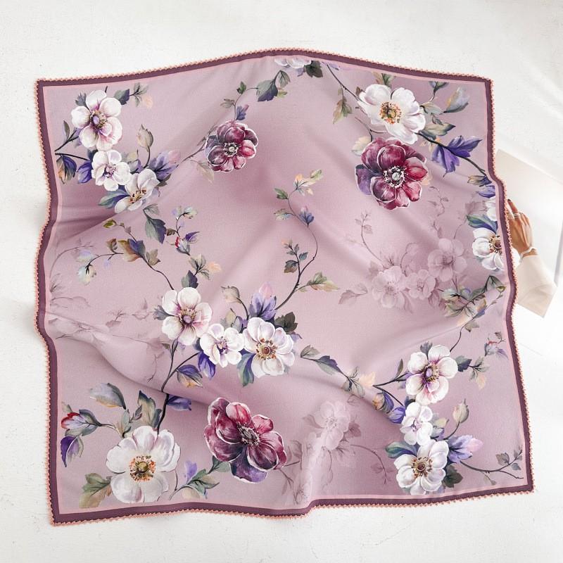 100% Silk Crepe Square Scarf Women Fashion Office Decorative Lace Neckerchief