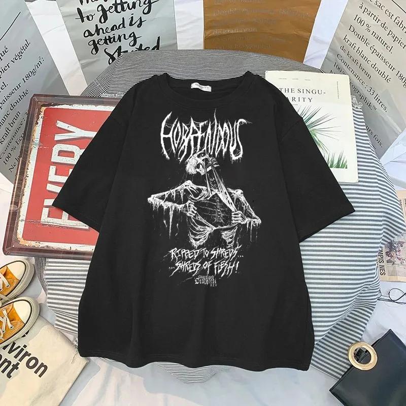 T Shirt Skull Print Gothic Streetwear Summer Loose Men Women T-shirt Punk Dark Grunge Top Harajuku Y2k Clothing