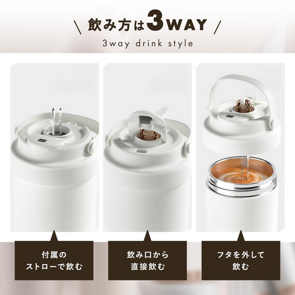 [MRG] Ceramic 3-Way Tumbler with Straw, 500ml, Vacuum Insulated, Expandable Straw, Coffee, Portable, Water Bottle, Mug, Spill-Proof, Direct Drinking,