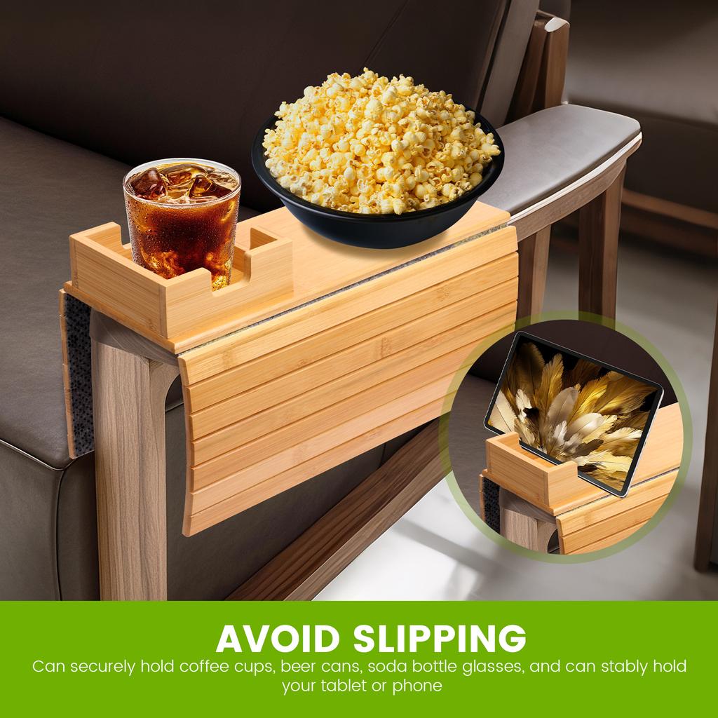 Couch Cup Holder Tray Wooden Anti Slip Sofa Arm Tray Multifunctional Sofa Cup Holder Armrest Organizer For Cups Remote Control
