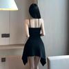 Korean Style Little Black Strapless Summer Dress with Padded Bust and Open Back