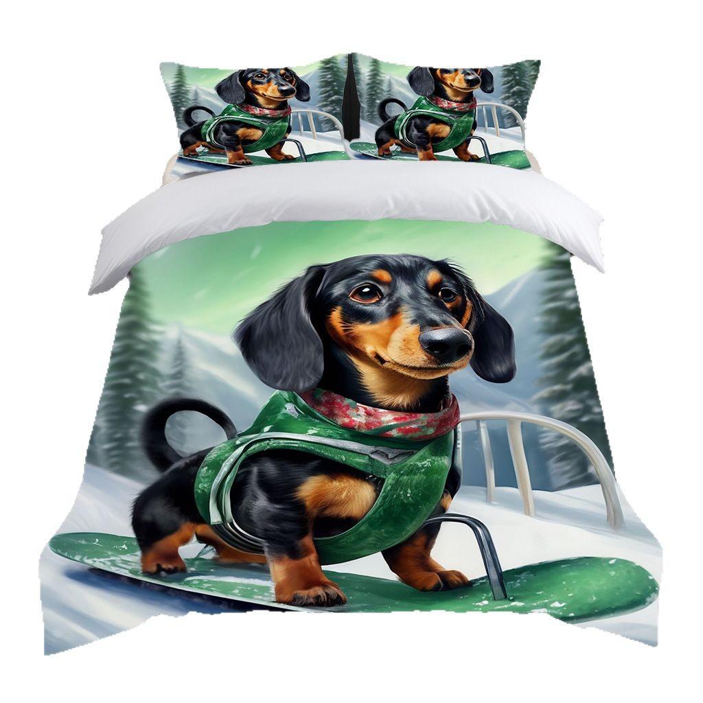 Three-Piece Cute Pet Quilt Cover 3D Digital Printing Bedding Kit