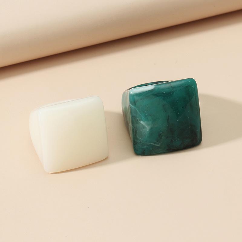 Korean Style Resin Trendy Retro Color Block 2-Piece Ring Set for Women