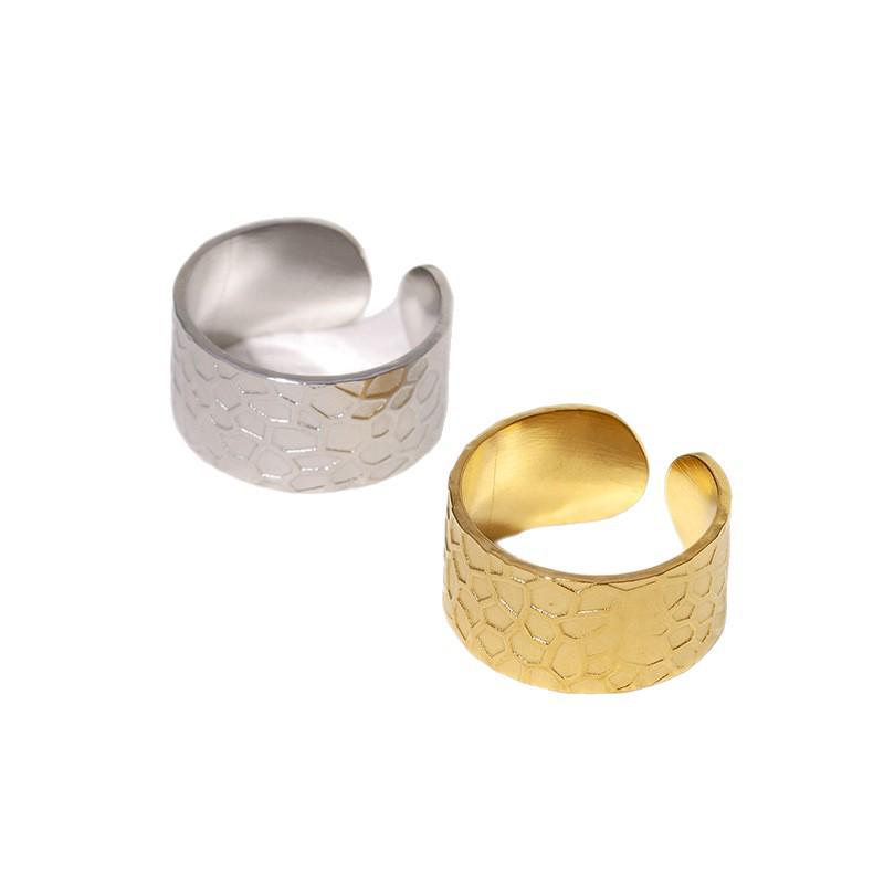 Trendiger Offener Verstellbarer 18 Karat Gold Titanstahl Damenring