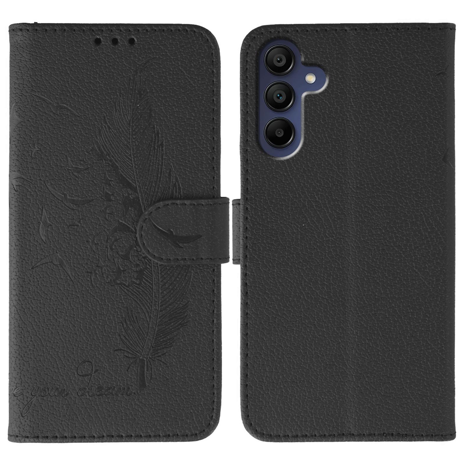 

Для Samsung Galaxy S25 FE Чехол Отпечаток пера PU кожаный кошелек Чехол для телефона Black