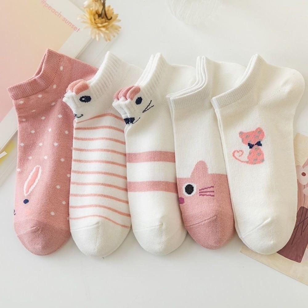5Pairs Low Cut Kawaii Shallow Socks Breathable Bow Boat Socks Fashion Design Short Tube Socks  Warm
