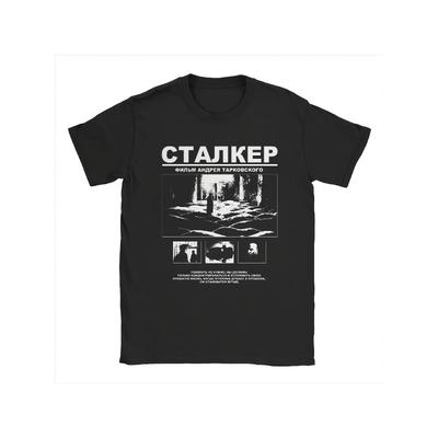 Unisex Schwarz Gemustertes T-Shirt Andrei Tarkovsky Science-Fiction-Film-Stil Design Rundhals Kurzarm Bohemian-Stil