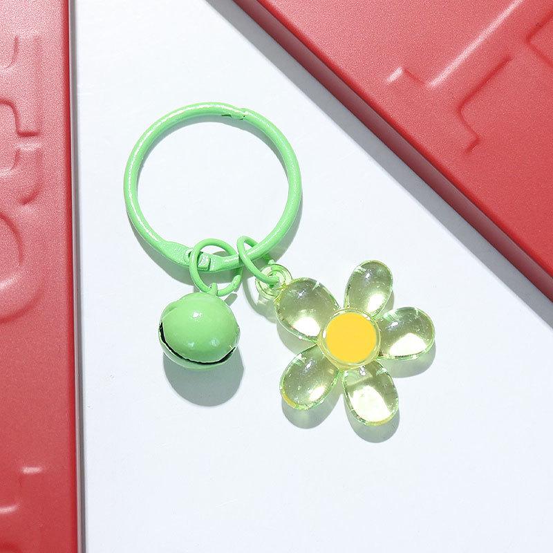 Fresh Five-Petal Flower Resin Keychain with Heart Bead - Girlish Flower Bag Charm