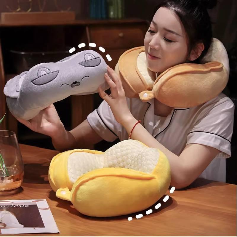 Cute Animal Design U Shaped Pillow Soft Plush Cartoon Travel Neck Cushion For Sleeping
