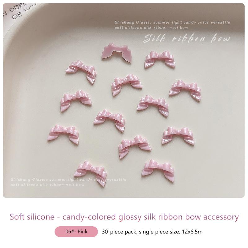 30Pcs Soft Carved Ribbon Bow Nail Art Accessories Colorful Bow 3D Resin Nail Charms Cute Ribbon Nail Decoration Accessories
