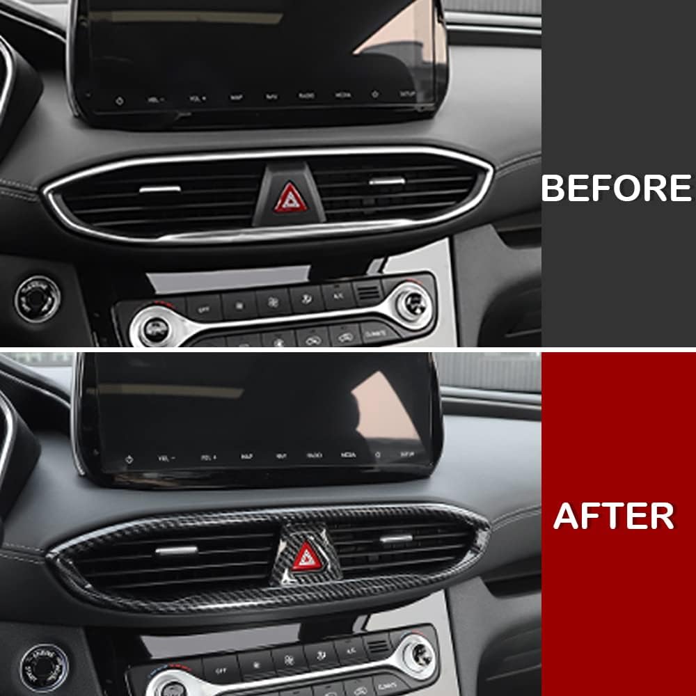 Kadore for 2019-2023 Hyundai Santa Fe Carbon Fiber Style Center Side Air Condition Vents Outlet Cover Trim 3-pc