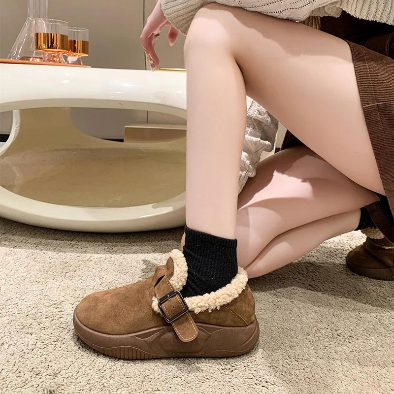 Fashion Shoes Female 2024 New Buckle Strap Women's Vulcanize Shoes Platform Women Sneakers Round Toe Flat with Warm Women's Casual Shoes