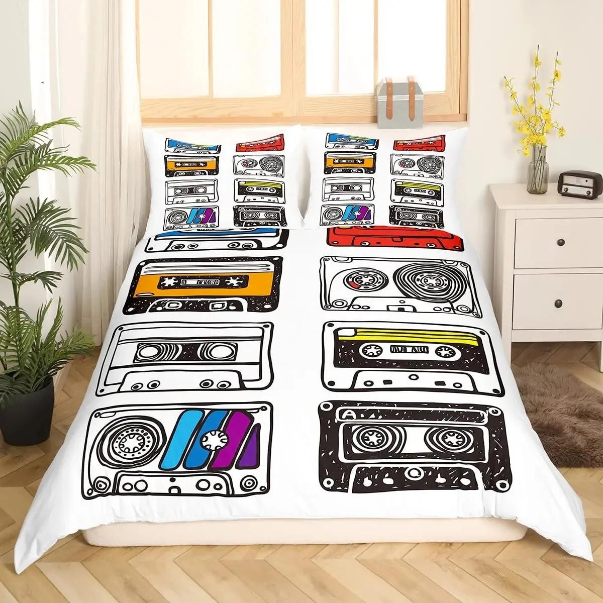 

Комплект пододеяльника для музыкальных записей, винтажный блюз, комплект постельного белья со старой газетой, комплект чехла для одеяла с гитарными записями, полный размер, темно-лавандовый 70x133cm