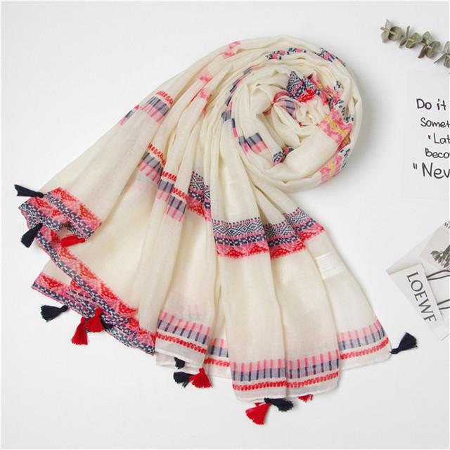 

Модный женский ацтекский милый пляжный хиджаб с цветочной бахромой в горошек, шали и накидки, женские платки, длинная бандана из пашмины, мусульманский палантин
