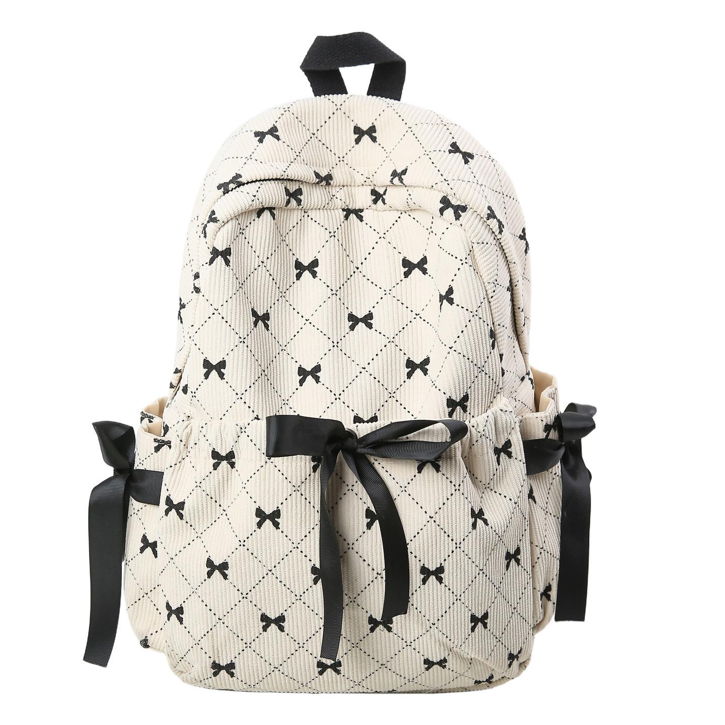 

Женский вельветовый рюкзак большой вместимости - Стильный, легкий, повседневный школьный рюкзак с бантом для учеников средней школы