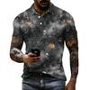 Men's Halloween Print Short Sleeve Polo Shirt Loose Fit Casual Summer Daily Wear Top with Button Placket and Classic Collar