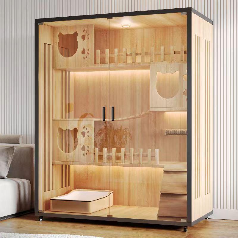 Wooden Indoor Cat Villa: Multi-Functional Pet Cabinet Shelter and Bed