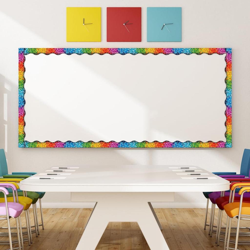 12Pcs Confetti Magnetic Bulletin Board Borders for Classroom Decorations Whiteboard Strips Colorful Scalloped Trim Magnetic Borders for Back To