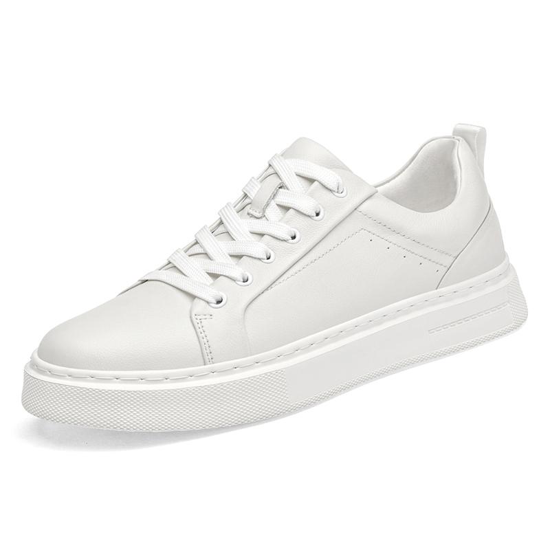 Herren Freizeit-Schuhe aus echtem Leder, Retro-Stil Schwarz/Weiß, Atmungsaktives Komfort-Innenfutter, Schnürung, Modische Sneaker, Größe 38-45