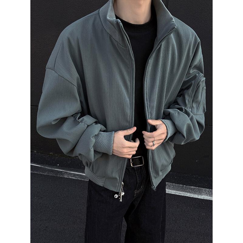 Men Cool Black Jacket Men Autumn Fashion Casual Baseball Coat Youth Zipper Pocket Jackets Man Soild Color Outerwear