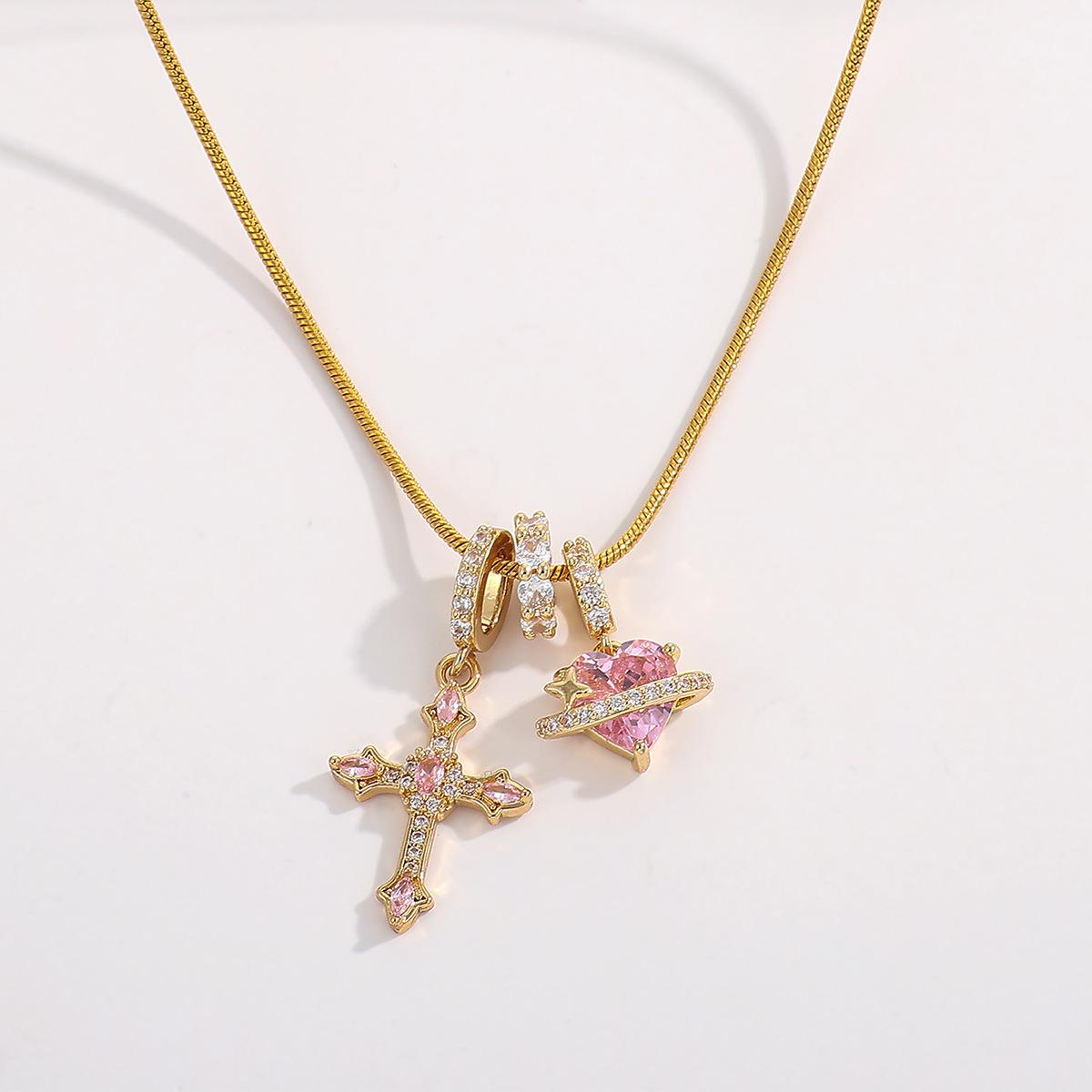 2026 Valentine s Day Love Cross Necklace European and American Zirconium Jewelry Necklace Accessories Women 45CM