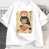 Ramen Cat T-shirt Japanese Style Black Cat Eating Ramen Grpahic T Shirts TrendySoft Short Sleeve Clothing