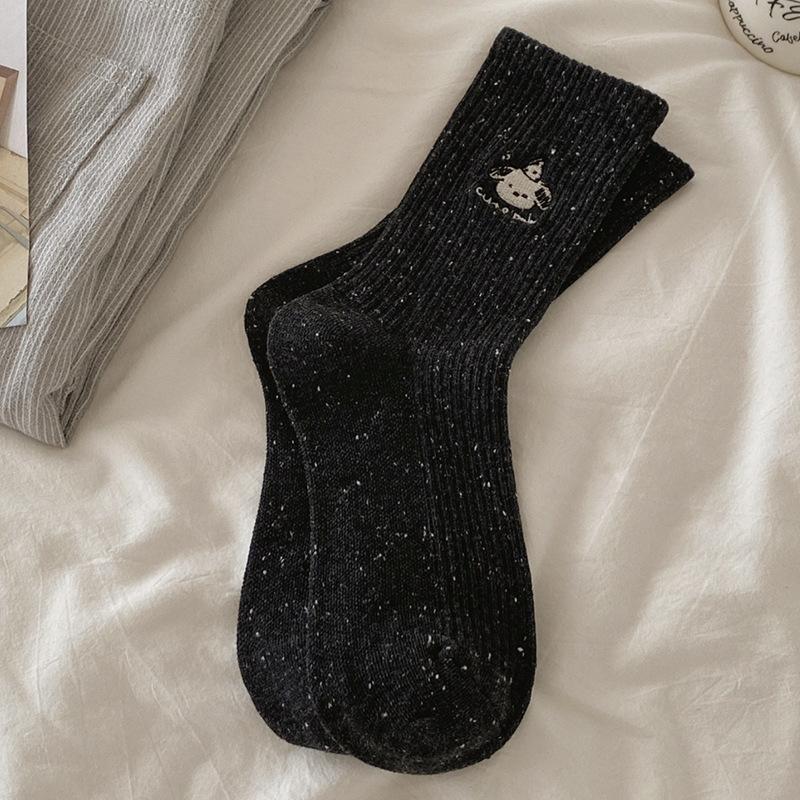 

Spring and Autumn Ideas Yarn Socks Children s Cartoon Puppy Medium Tube Socks ins Trendy Cute Sweat-absorbing Women s Socks One size fits all черный серый
