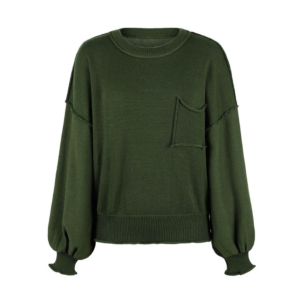 Women's Fashion Temperament Reverse Pocket Solid Color Sleeve Sweater