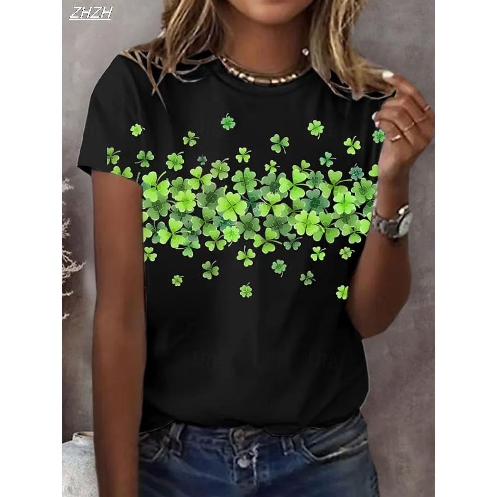 

Women s T Shirt Floral Graphic Shamrock Vintage Stylish Casual Short Sleeve Tops Daily Print Summer XXS