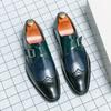 Monk Shoes Men PU Color Blocking Buckle Carving Fashionable Business Casual Men Shoes Large Sizes 38-48