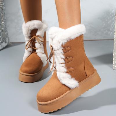 Neue Winter Schnür-Schneestiefel mit dicker Sohle Luxuriöse Damen Pelz Stiefeletten Plüsch Dick Warm Superstiefel Australien Botas Mujer 696