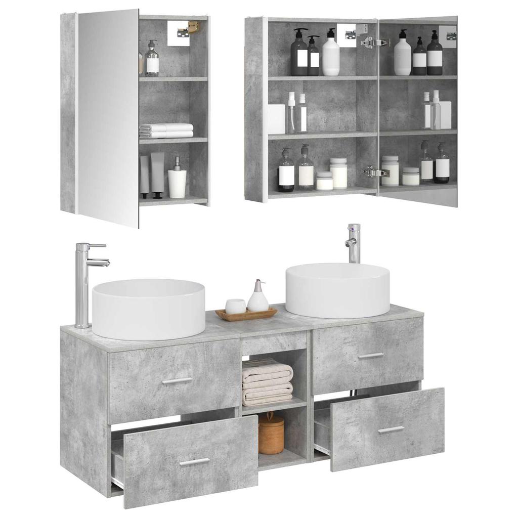 5 Piece Bathroom Furniture Set In Concrete Grey Engineered Wood and Glass