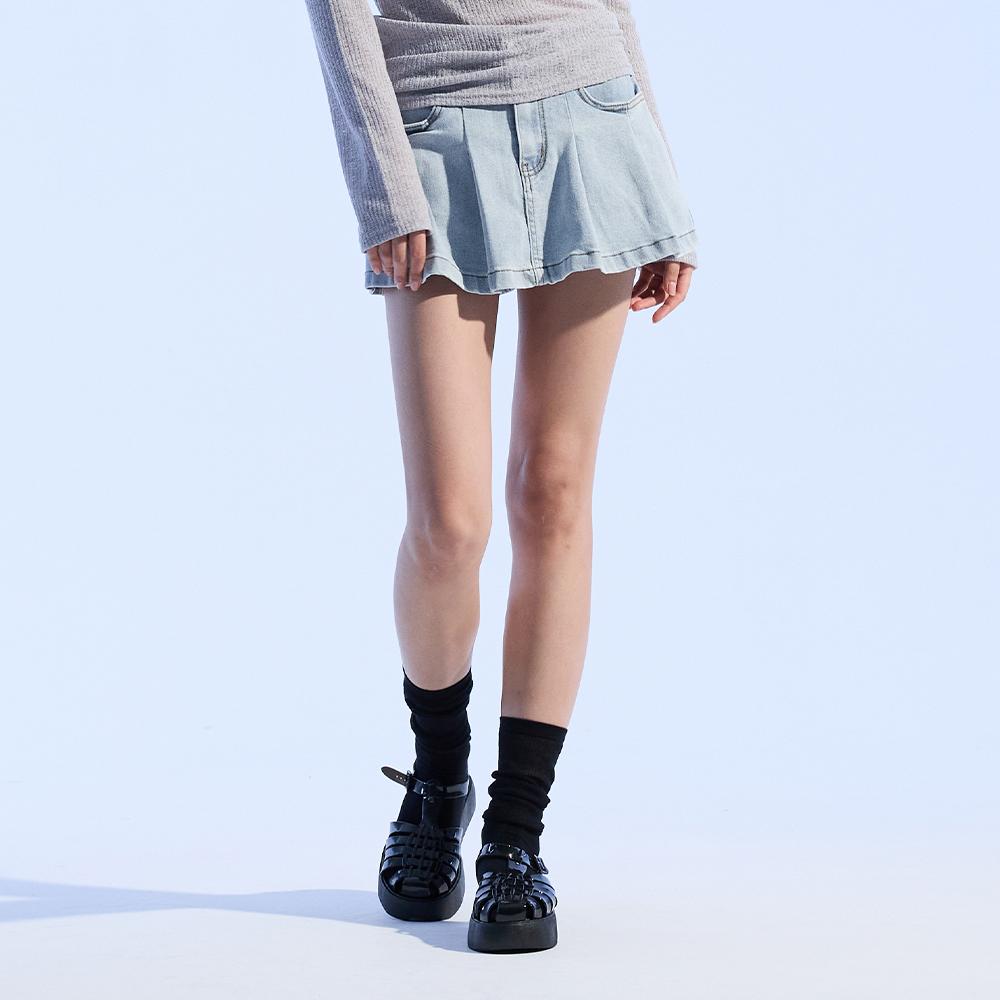 Moa Culotte Denim Mini Skirt (Light Jean Blue)