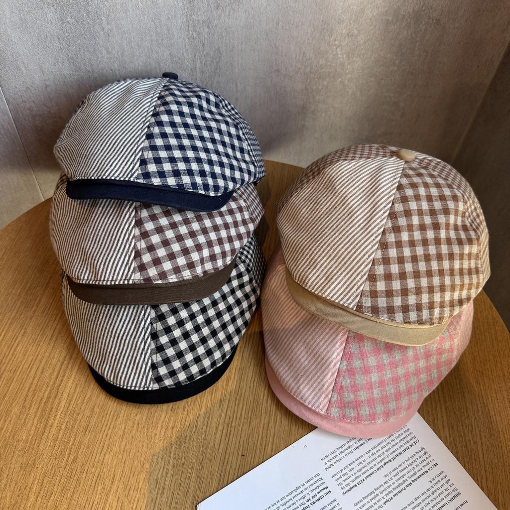 Color Grid Solid Vintage Beret Women Adjustable Fit Sunshade All Cap Seasons
